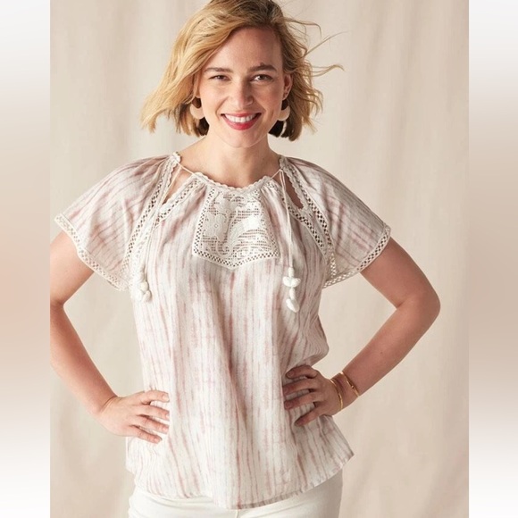 Matilda Jane Tops - Good Hart  Pink and White Puff Sleeve Blouse